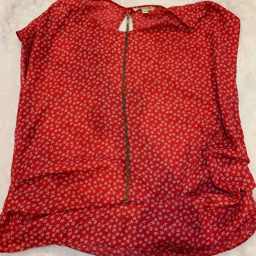 Red and white polka dot top